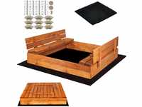 SPRINGOS Sandkasten mit Sitzbank 120x120 cm Abdeckung Holz imprägniert