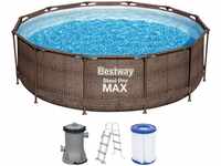 Bestway Steel Pro MAX Frame Pool-Set mit Filterpumpe Ø 366 x 100 cm, Rattan-Optik