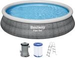 Bestway Fast Set Pool, 457 x 107 cm, Komplett-Set mit Filterpumpe, rund, graue