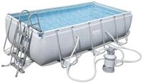 Bestway Frame Pool Power Steel, Set, hellgrau, rechteckig mit Sandfilterpumpe,...
