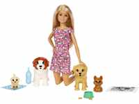 Barbie FXH08 - Hundesitterin, blond, Spielset mit 4 Hunden, mit einem Häufchen