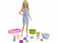 Barbie FXH11 - Badespaß Tiere & Puppe mit Blonder Puppe, 3 Tieren mit