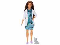 Barbie GJL63 - Brünette Tierärztin-Puppe mit Arztkittel, Kleid und Kätzchen,