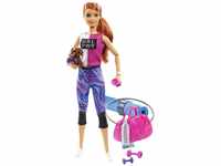 Barbie GJG57 - Wellness Fitness Puppe (rothaarig), mit Hündchen und 9