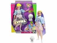 Barbie GVR05 - Extra Puppe, schimmernder Look mit Hündchen, pinken und lila