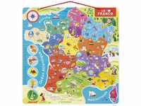 Janod - Magnetische Landkarte ‘Frankreich’ aus Holz - Magnet-Puzzle mit 93
