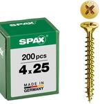 SPAX Universalschraube, 4,0 x 25 mm, 200 St&uuml;ck, Kreuzschlitz Z2, Senkkopf,