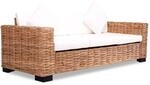vidaXL Sofa 3-Sitzer Nat&uuml;rliches Rattan Loungesofa Rattansofa Couch Sitzm&ouml;bel
