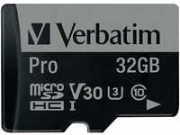 Verbatim Pro U3 Micro SDHC Speicherkarte mit Adapter, 32 GB, Datenspeicher für 4K