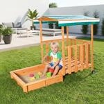 Mucola Sandkasten rollbar Sandbox mit Abdeckung und Sonnenschutz aus Holz f&uuml;r