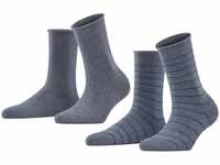FALKE Damen Socken Happy Stripe 2-Pack W SO Baumwolle gemustert 2 Paar, Grau (Light