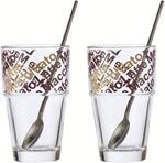 Leonardo Solo Kaffee Gl&auml;ser 2er Set, Glas-Becher mit Latte-Macchiato Aufdruck