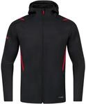 JAKO Herren Freizeitjacke Challenge mit Kapuze, Schwarz-Meliert/Rot, M