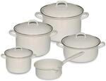 Riess, 0547-033, Kochtopf-Set, 5-teilig, Weiss, 1l+2l+2,5l+4,5l T&ouml;pfe+ 0,75l