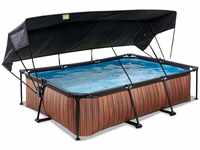EXIT TOYS Wood Pool mit Sonnensegel - 300x200x65cm - Rechteckiger, Kompakter