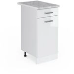 Vicco K&uuml;chenunterschrank R-Line, Wei&szlig; Hochglanz, 40 cm, AP Marmor, zur freien