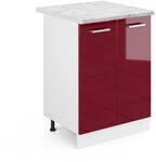 Vicco K&uuml;chenunterschrank R-Line, Rot Hochglanz, 60 cm, AP Marmor, zur freien