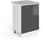Vicco K&uuml;chenunterschrank R-Line, Anthrazit Hochglanz, 60 cm, AP Marmor, zur...
