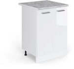 Vicco K&uuml;chenunterschrank R-Line, Wei&szlig; Hochglanz, 60 cm, AP Marmor, zur freien
