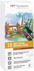 Tombow ABT-18P-3 Fasermaler Dual Brush Pen mit zwei Spitzen 18er Set, erdfarben