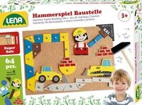 Lena 65828 Hammerspiel, Nagelspiel mit 64 bunten 8 Baustellen Teilen, Grundplatte aus