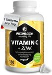Vitamin C hochdosiert 1000 mg + Zink, vegan & optimal bioverf&uuml;gbar, 180 Tabletten