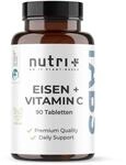 Nutri + Eisentabletten 50 mg hochdosiert + vegan mit nat&uuml;rlichem Vitamin C aus