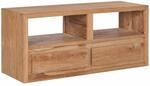 vidaXL Teakholz Massivholz TV Schrank mit 2 Schubladen 2 F&auml;chern Fernsehtisch