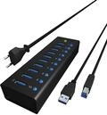 ICY BOX IB-AC6110 10-fach USB 3.0 Hub mit Netzteil (12V/4A), Ladeport,