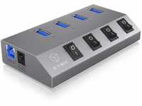 ICY BOX IB-Hub1405 4-fach USB 3.0 Hub und Ladegerät, An-/Ausschalter für jeden