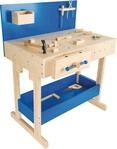 small foot Kinder Werkbank in Natur und Blau aus Holz, mit gro&szlig;er Arbeitsfl&auml;che und