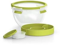 EMSA Clip & Go Salatbox, 2,6 L, rund, mit 2 praktischen F&auml;chern, 100 Prozent dicht,