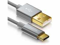 deleyCON 2m USB-C Kabel - Ladekabel Datenkabel - Nylon + Metallstecker - USB C...