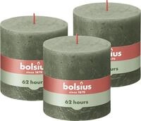 Bolsius Rustik Stumpenkerze XXL - Olivengr&uuml;n - 3 St&uuml;ck - 10 x 10 cm - Dekorativ -