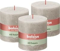 Bolsius Rustik Stumpenkerze XXL - Hellgrau - 3 St&uuml;ck - 10 x 10 cm - Dekorative