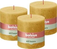 Bolsius Rustik Stumpenkerze XXL - Ockergelb - 3 St&uuml;ck - 10 x 10 cm - Dekorative