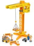 small foot Baukran mit Baustellenzubeh&ouml;r aus Holz, Spiel-Set f&uuml;r Kinder ab 3