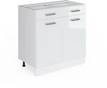 Vicco K&uuml;chenunterschrank R-Line, Wei&szlig; Hochglanz, 80 cm | 2 Schubladen &middot; Ohne