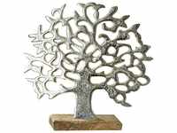GILDE Deko Figur Baum - Lebensbaum - Aluminium - Silber - auf Holzfuß - Höhe 46 -