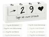 Countdown Holz Würfel - 16 x 6 cm - Tageszähler Kalender mit 8 Sprüchen -