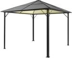 Blumfeldt Pavillon 3x3m, Aluminium-Pavillon mit festem Dach & dimmbaren LED-Lichtern,