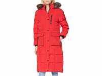 Superdry Womens Longline Everest Faux Fur Coat, High Risk Red, XS
