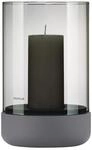 blomus Windlicht -CALMA- | Laterne aus Beton & Glas | Farbe Steel Gray Smoke 
