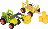 goki 55887 Traktor Frontlader mit Heuwagen aus Buchenholz, 7 Teile, 55,4 &times;...