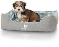 Knuffelwuff Hundebett Lennard aus Velours mit Karomuster M-L 85 x 63cm Grau/Gr&uuml;n -