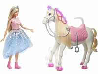 Barbie Pferd, Princess Adventure, inkl Puppe, interaktives Spielset mit Licht,