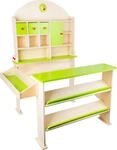 small foot Verkaufsstand "Markttag" aus Holz, mit F&auml;chern und T&uuml;ren f&uuml;r Waren des