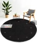 carpetfine Wollteppich Gabbeh Uni Rund Schwarz &Oslash; 120 | Moderner Teppich f&uuml;r Wohn-