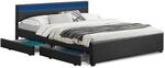 Juskys Polsterbett Lyon 180x200 cm mit Bettkasten, LED Beleuchtung, Lattenrost &
