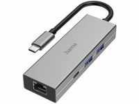 Hama USB C Hub 4 Ports (Multiport Adapter 1x LAN Gigabit Ethernet, 2x USB-A, 1x USB-C